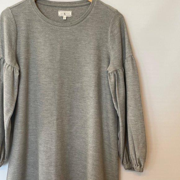 Lou & Grey Womens Size M Gray Knit Dress Slouchy Puffy Sleeves Mini 100% Cotton - Picture 6 of 12